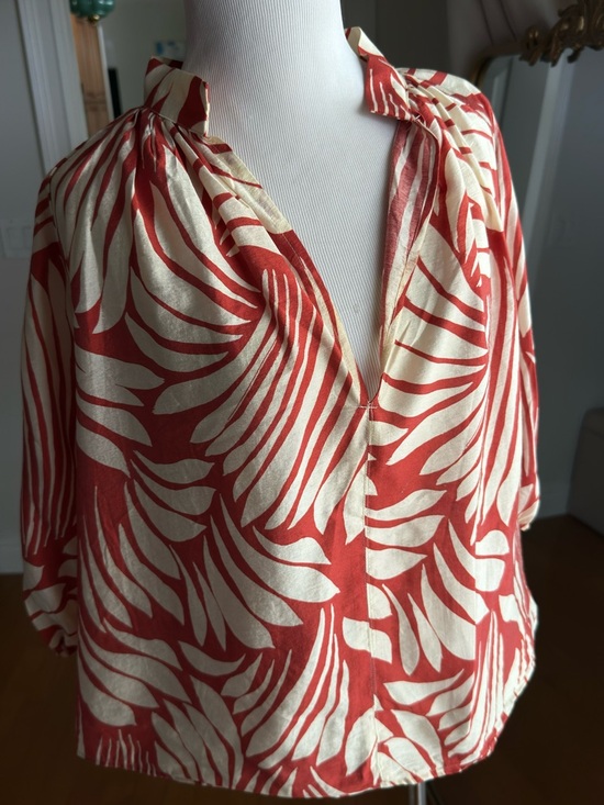 H&M Tops - H&M Red and White Striped Leaf-Pattern Blouse in size 10